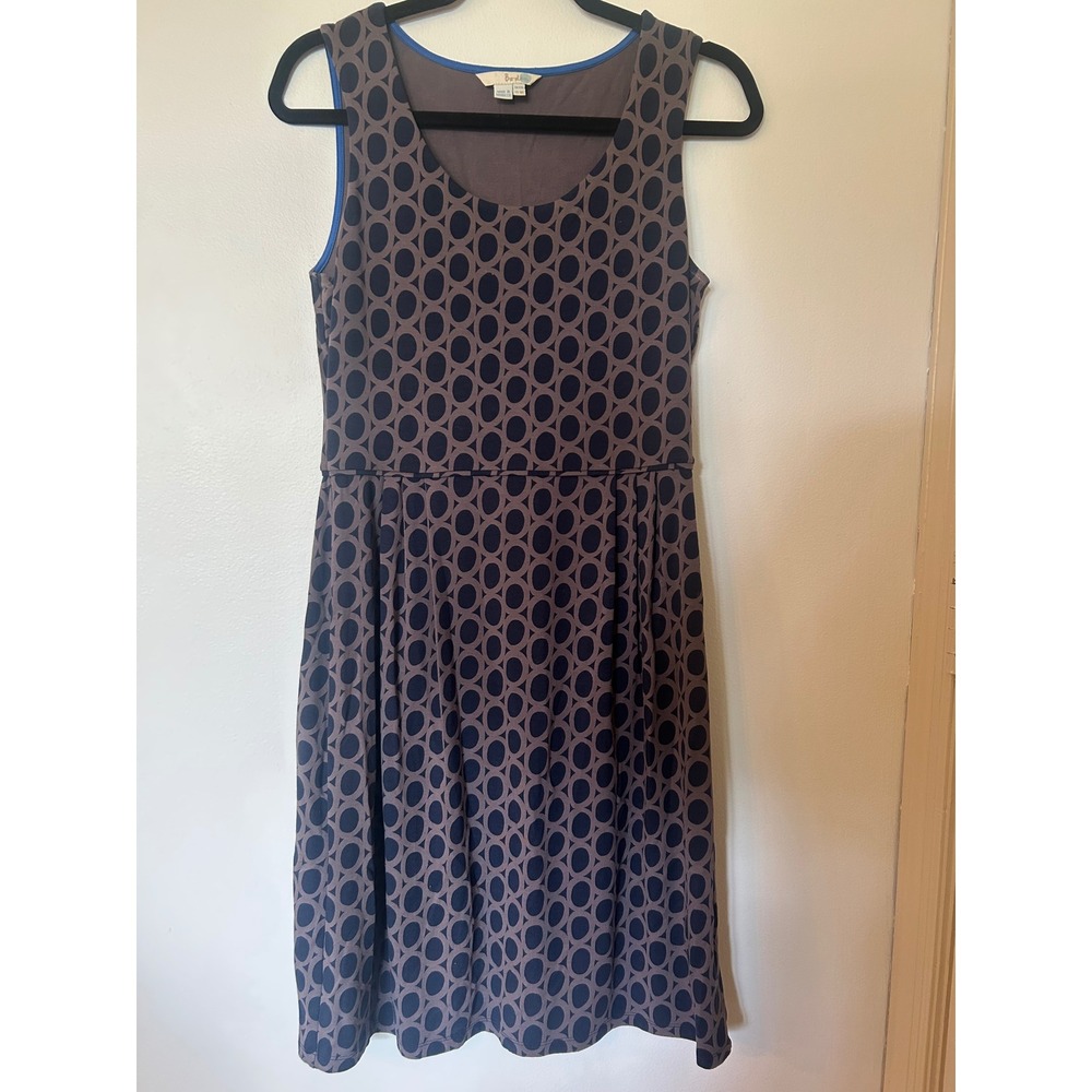 Boden Womens Gray Navy Blue Geometric Oval Print Sleeveless Jersey Dress Size 8R